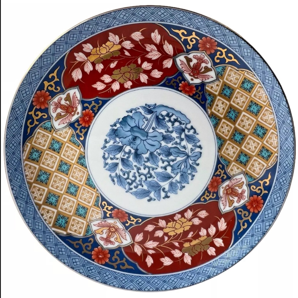 4 Smithsonian Institution Imari Blue Japanese Salad Plates Set Japan Floral Lot